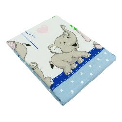 Paturica de vara subtire din bumbac elefantii veseli albastru