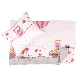 Fata de perna si plapuma din bumbac bufnite roz 100x135cm, 40x50 cm