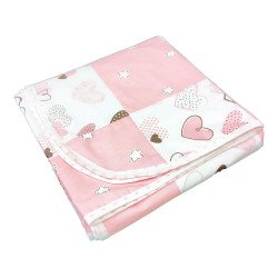 Paturica de vara subtire din bumbac roz cu inimioare